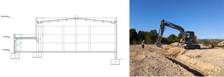 obres de construcció del nou magatzem de la brigada municipal, subvencionades per el Pla Impuls Dipta de la Diputació de Tarragona